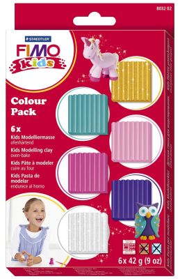 Staedtler® Modelliermasse FIMO® Kids Materialpackung girlie, Kunststoff, 6 x 42 g 803202