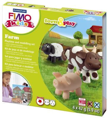 Staedtler® 'Modelliermasse FIMO® Kids Materialpackung Form & Play ''farm'', 4 x 42 g' 803401LY