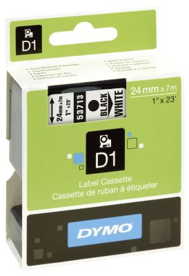 Dymo® Schriftband D1 Kunststoff - laminiert, 7 m x 24 mm, Schwarz/Weiß S0720930
