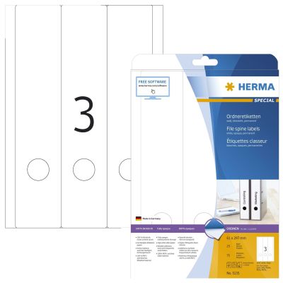 Herma 5135 Ordneretiketten A4 weiß 61x297 mm Papier matt blickdicht 75 St. 5135