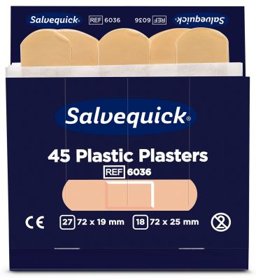 Salvequick Pflaster-Strips - 6x 45 Stück, wasserabweisend Plastic 6036