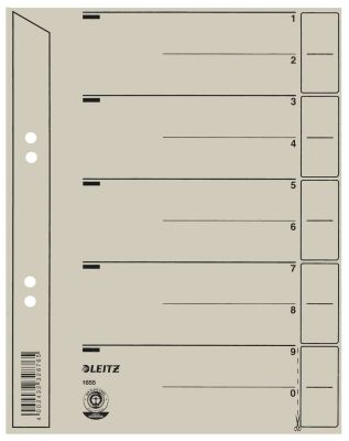Leitz 1654 Trennblätter - Lochung geöst, Überbreite, A4, grau, 100 Stück 1654-00-85