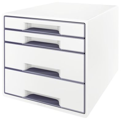 Leitz 5213 Schubladenbox WOW CUBE - A4/C4, 4 geschlossene Schubladen, perlweiß/grau 5213-20-01