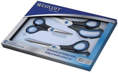 WESTCOTT Scherenset Easy Grip - rostfrei, spitz, 3tlg, blau/schwarz N-90027-00
