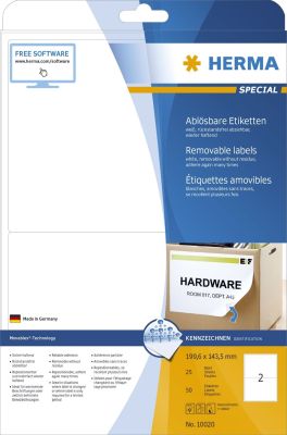 Herma 10020 Etiketten A4 weiß 199,6x143,5 mm Movables/ablösbar Papier matt 50 St. 10020