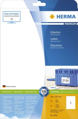 Herma 5065 Etiketten Premium A4, weiß 210x297 mm Papier matt 25 St. 5065