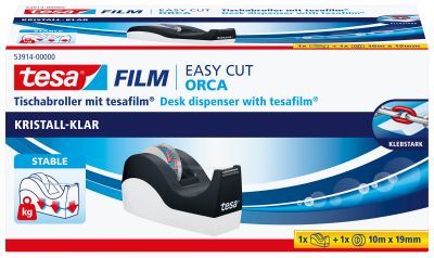 tesa® Tischabroller Easy Cut® Orca - für Rollen bis 33m : 19mm, schwarz/weiß 53914-00000-00