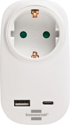 brennenstuhl® Steckdosenadapter + USB-Charger PD 1xUSB A,1x PD 18W, total:5V,3.400mA 1508210