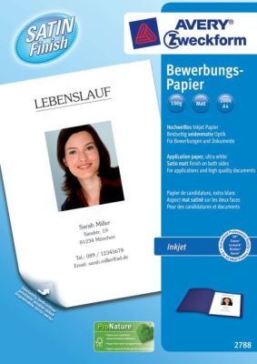 Avery Zweckform® 2788 Inkjet Bewerbungspapier, DIN A4, beidseitig beschichtet - satiniert, 100 g/qm, 200 Blatt 2788