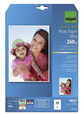 SIGEL Inkjet Fotopapier Ultra - A4, hochglänzend, 260 g/qm, 20 Blatt IP677