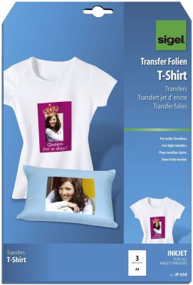 SIGEL InkJet Transfer Folien für T-Shirts, für helle Textilien, 3 Folien IP650
