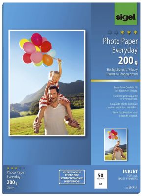 SIGEL Inkjet Fotopapier Everyday - A4, hochglänzend, 200 g/qm, 50 Blatt IP711