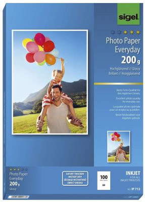 SIGEL Inkjet Fotopapier Everyday - A4, hochglänzend, 200 g/qm, 100 Blatt IP712