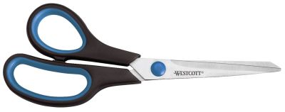 WESTCOTT Schere Easy Grip, Linkshand, rostfrei, gebogen, asymmetrisch, blau/sw, 21 cm E-30282 00