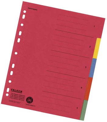 Falken Zahlenregister - 1-5, Karton farbig, A4, 5 Farben, gelocht mit Orgadruck 80002009
