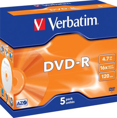 VERBATIM DVD-R Jewelcase - 4,7GB/120Min, 16-fach, 5 Stück VER43519