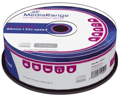MediaRange CD-R Rohlinge - 700MB/80Min, 52-fach/Spindel, Packung mit 25 Stück MR201