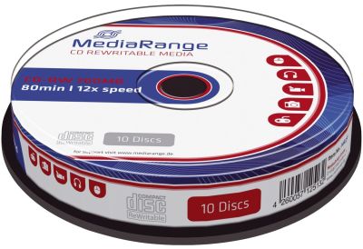 MediaRange CD-RW Rewritables - 700MB/80Min, 12-fach/Spindel, Packung mit 10 Stück MR235
