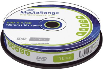 MediaRange DVD-R - 4.7GB/120Min, 16-fach/Spindel, Packung mit 10 Stück MR452