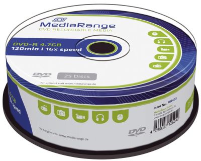 MediaRange DVD-R - 4.7GB/120Min, 16-fach/Spindel, Packung mit 25 Stück MR403