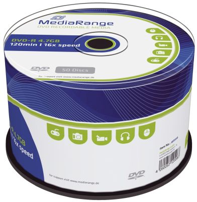 MediaRange DVD-R - 4.7GB/120Min, 16-fach/Spindel, Packung mit 50 Stück MR444